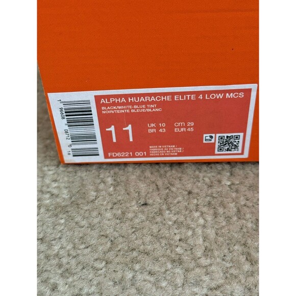 Size 11 Nike Alpha Huarache Elite 4 Low MCS Black White Mens FD6221-001 - Picture 8 of 8